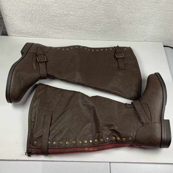 Journee Brown Knee High Riding Boots Womens Size 9 Studded Leather Zipper‎ 7948 - Picture 1 of 8